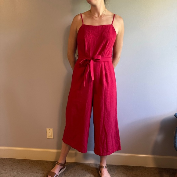 White Closet Red Linen Jumpsuit - Picture 1 of 9
